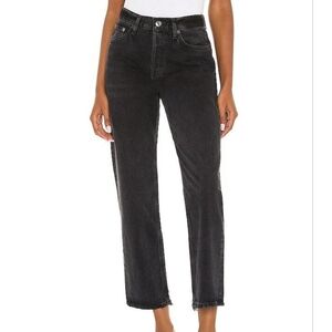 AGOLDE  Lana Crop In Rhyme Black Button Fly Distress Hems Sz 30 Style A174-1157